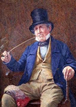 An old man smoking his pipe