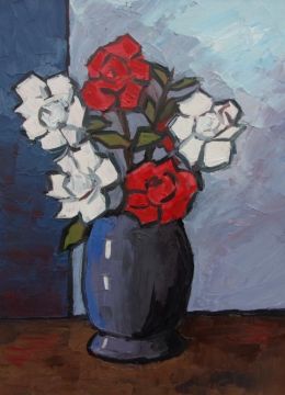 Roses in a Blue Vase