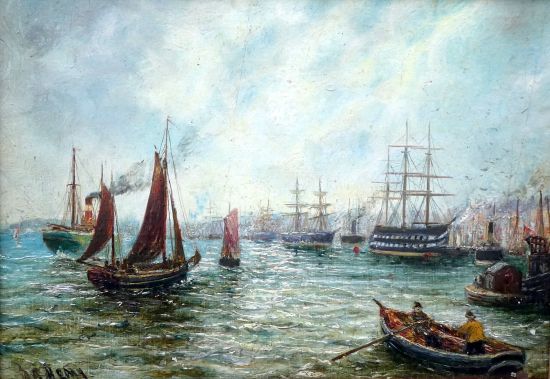 Sailing ship and steamers on the Tyne