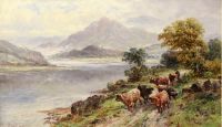 Highland Cattle on a path by a Loch